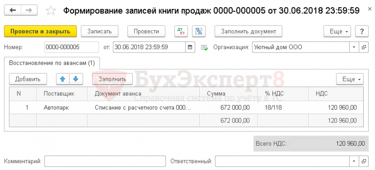 восстановление ндс ранее принятого к вычету код операции в книге продаж