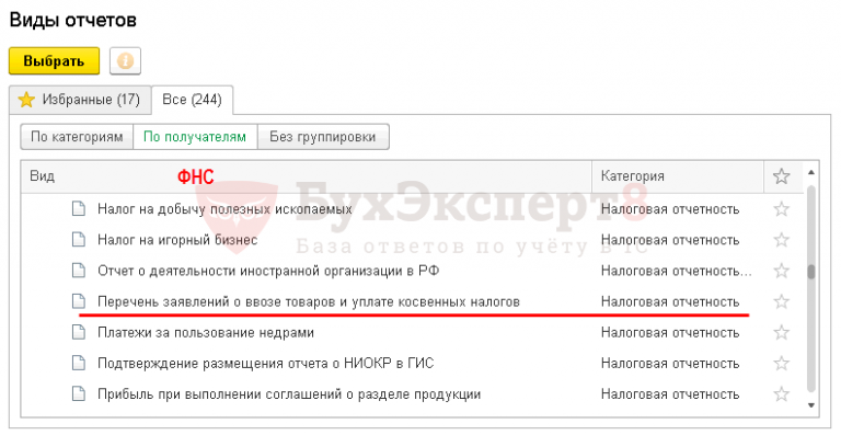 Перечень заявлений о ввозе товаров и уплате косвенных налогов