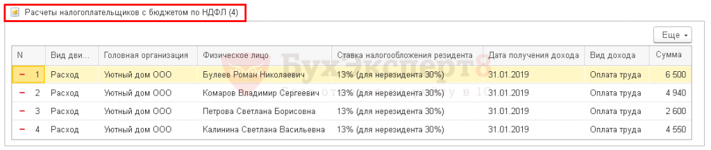 Где в 1с регистр накопления расчеты налогоплательщиков с бюджетом по ндфл