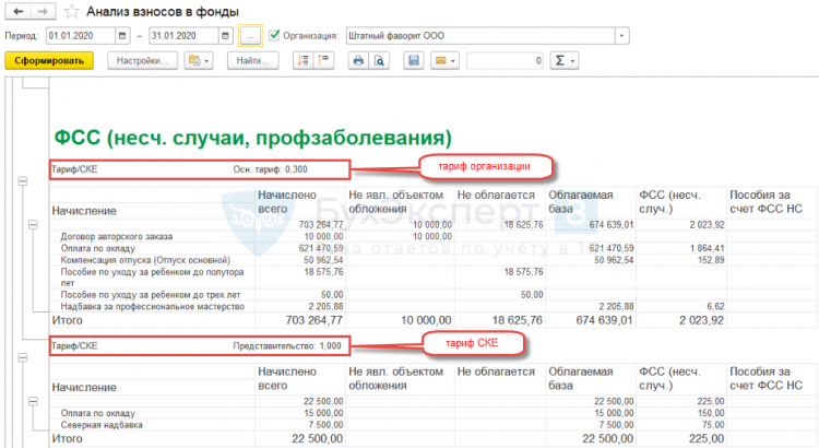 Анализ фсс нс в 1с где сформировать