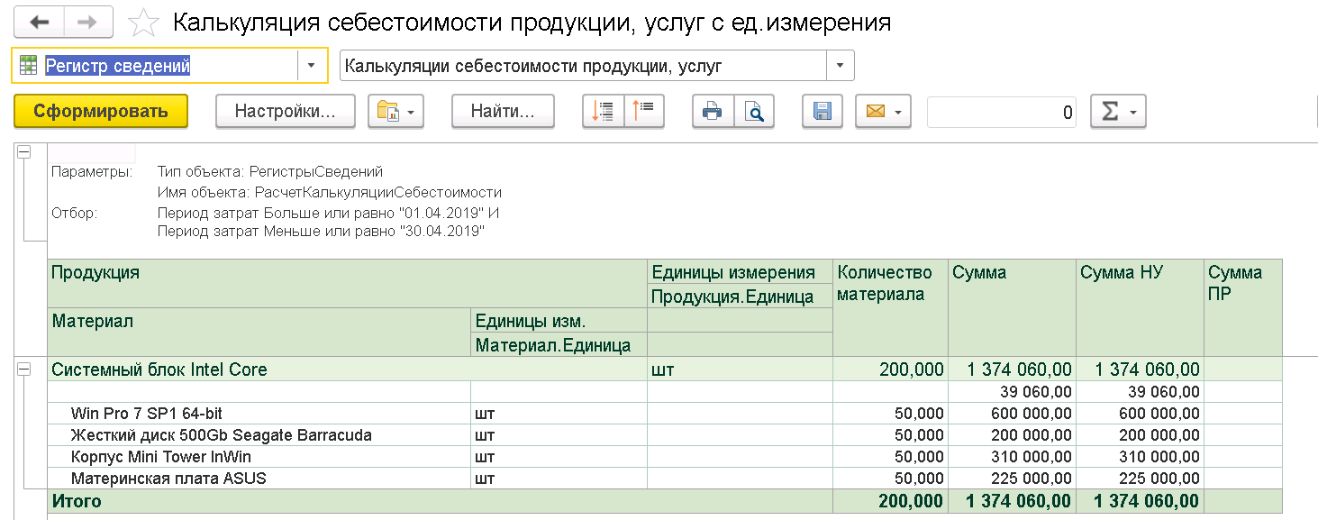 Добавление столбца Единица измерения в отчет Калькуляция