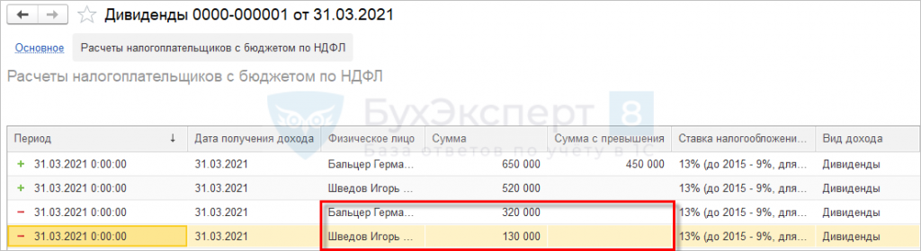1с начисление дивидендов неправильно считает ндфл
