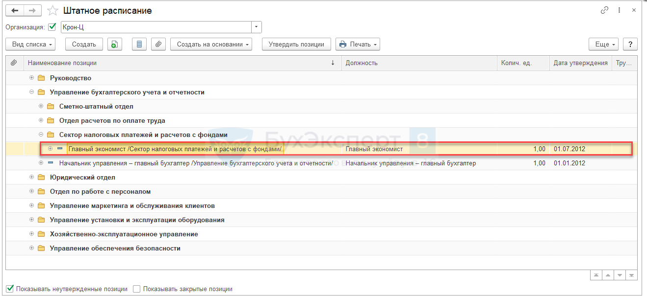 Подразделение расформировано 1с