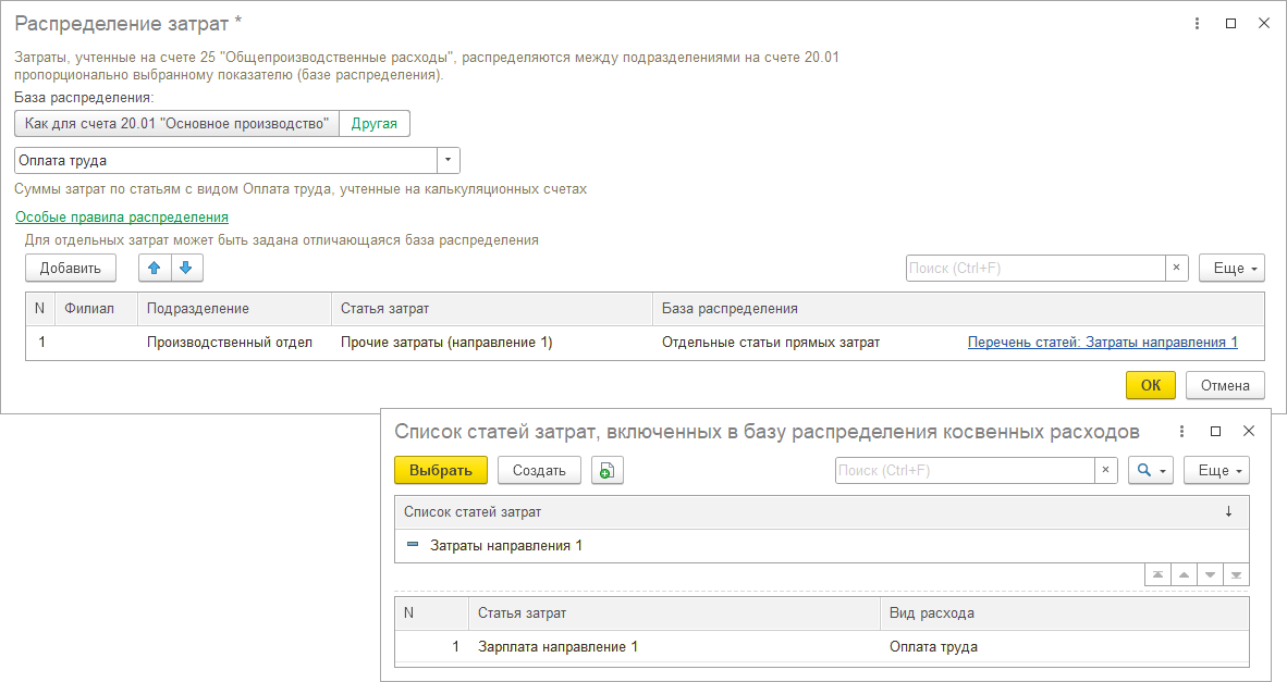 Распределение затрат